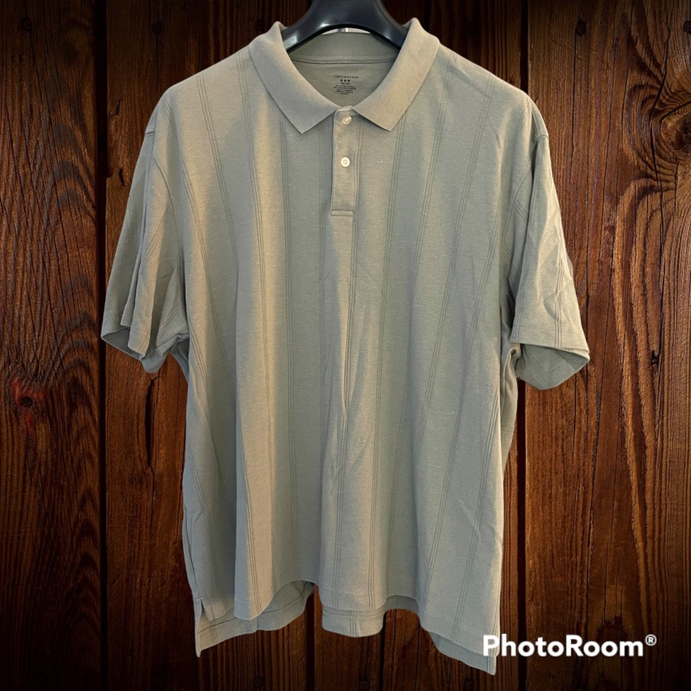 Like New Covington Ribbed Casual Short Sleeve Shirt Collar Neutral Light Green
